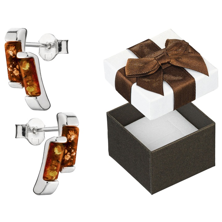 Cercei din argint 925 cu chihlimbar, mari, eleganti, Siju