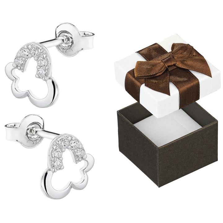 Cercei Siju Motive Fluture cu Zirconii, Argint, Rodinat