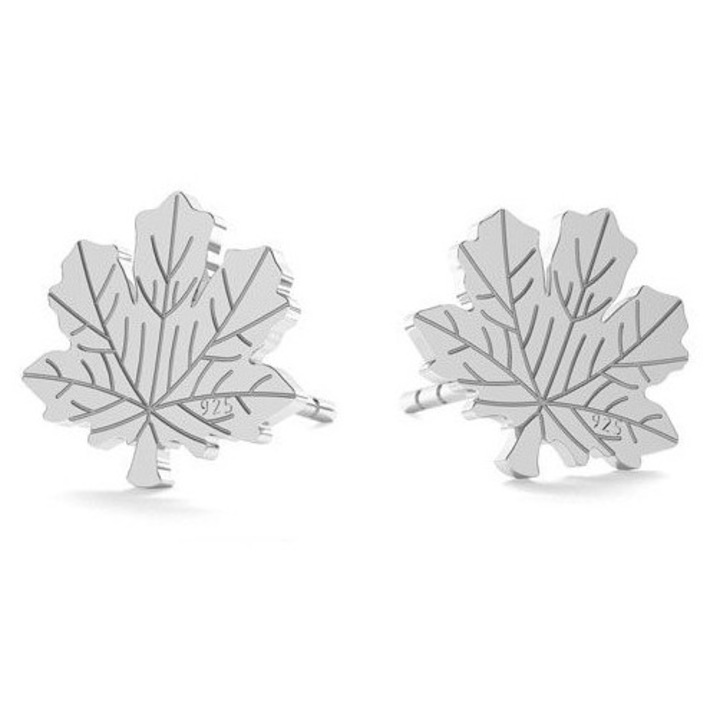 Cercei din argint 925, Siju, forma frunzei de artar, argint oxidat, 9x9,5mm, set cu cutie cadou