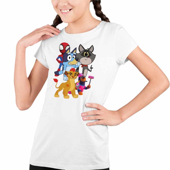 Tricou Copii Fete Taffy Paienjenel Bluey Garda Felina Kion Catelusi Constructori, Fehér