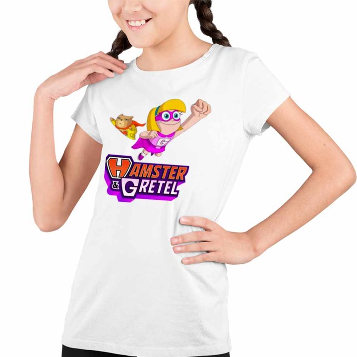 Tricou Copii Fete Hamster Gretel Grant Gomez, Fehér