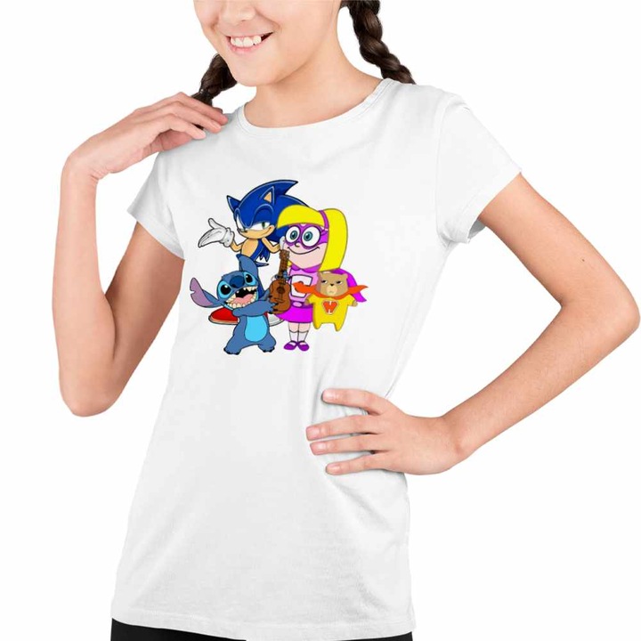 Tricou Copii Fete Hamster Gretel Sonic Stitch, Fehér