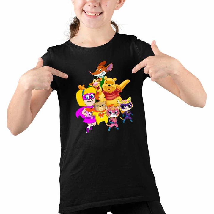 Tricou Copii Fete Hamster Gretel Geronimo Winnie Super Pisicute, Fekete