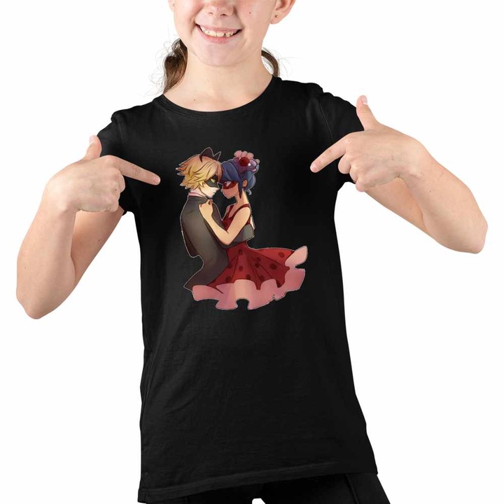 Tricou Copii Fete Miraculos Marinette Adrien Dans, Fekete