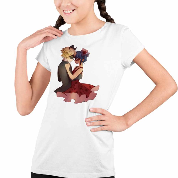 Tricou Copii Fete Miraculos Marinette Adrien Dans, Fehér