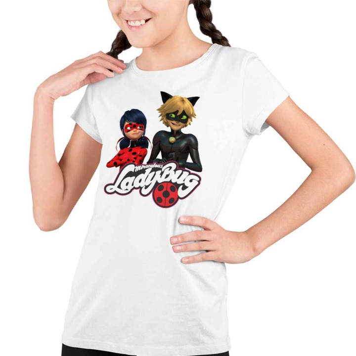 Tricou Copii Fete Miraculos Buburuza Motanul Noir, Fehér