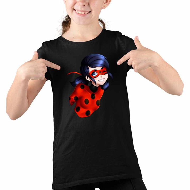 Tricou Copii Fete Miraculos Buburuza Marinette Ladybug Miraculous, Fekete