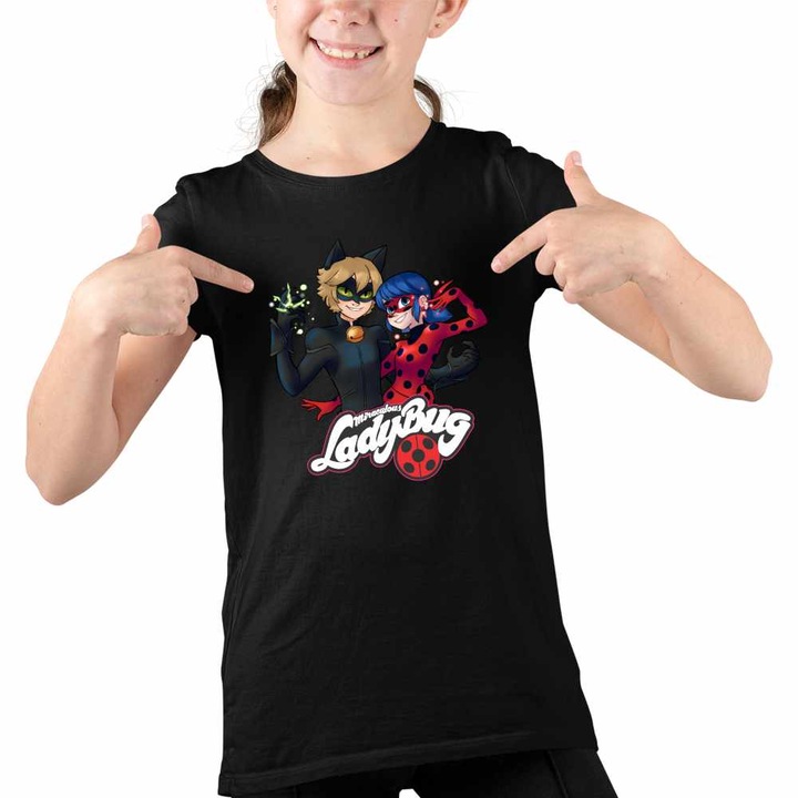 Tricou Copii Fete Desene Buburuza Motanul Noir Miraculos, Fekete