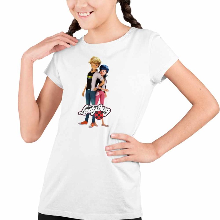 Tricou Copii Fete Miraculous Marinette Adrien Agreste Miraculos, Fehér