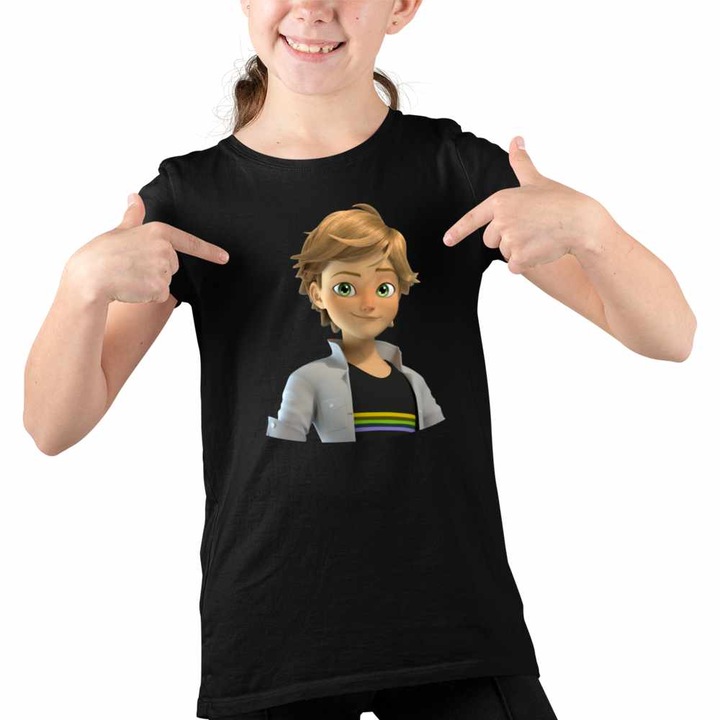 Tricou Copii Fete Adrien Agreste Miraculous Buburuza Noir, Fekete