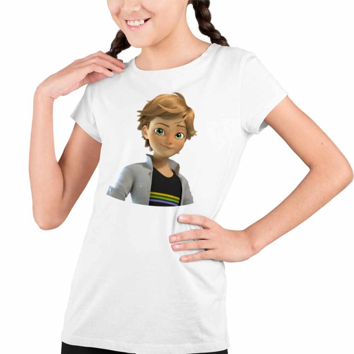 Tricou Copii Fete Adrien Agreste Miraculous Buburuza Noir, Fehér