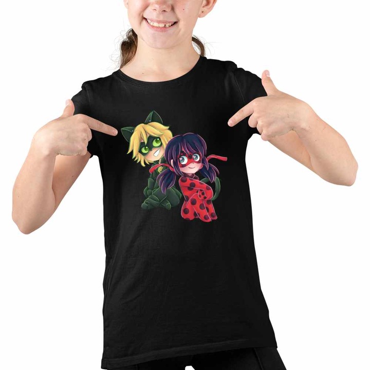 Tricou Copii Fete Miraculos Animatie Buburuza Adrien Noir, Fekete