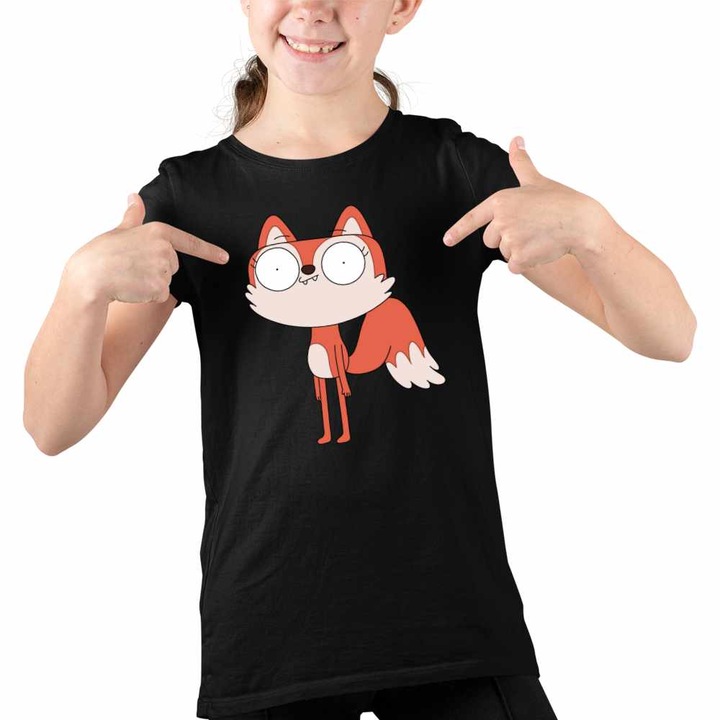 Tricou Copii Fete Candle Fox Kiff Dublat, Fekete