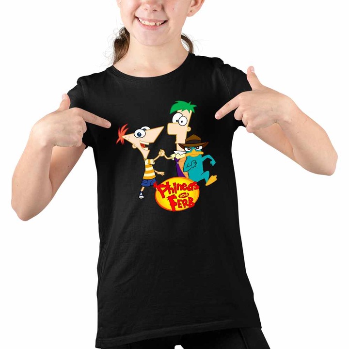 Tricou Copii Fete Phineas Ferb Perry Pineas Fineas, Fekete