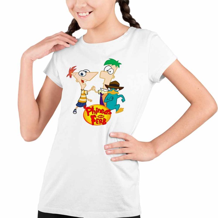 Tricou Copii Fete Phineas Ferb Perry Pineas Fineas, Fehér