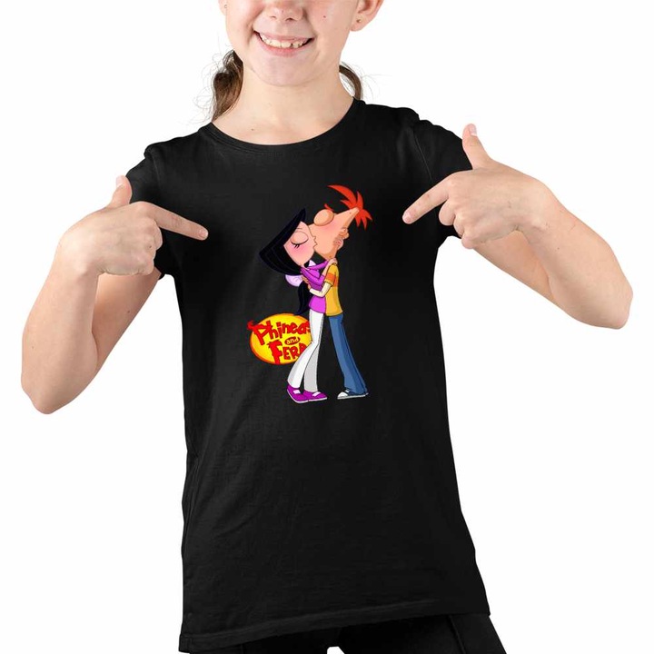 Tricou Copii Fete Phineas Isabella Sarut, Fekete