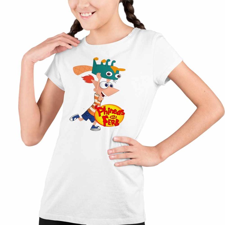 Tricou Copii Fete Phineas si Ferb Dublat Perry Alearga, Fehér