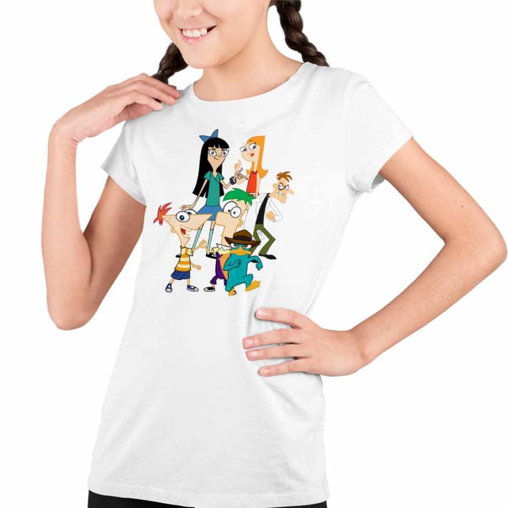 Tricou Copii Fete Phinead Ferb Toata Trupa Desen Animat, Fehér