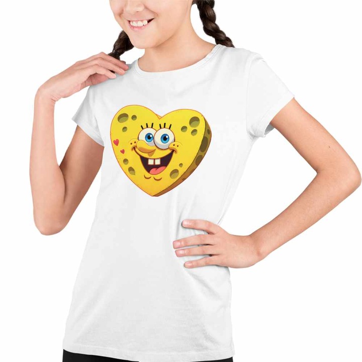 Tricou Copii Fete Sponge Bob Inima SpongeBoo Pantaloni Patrati, Fehér
