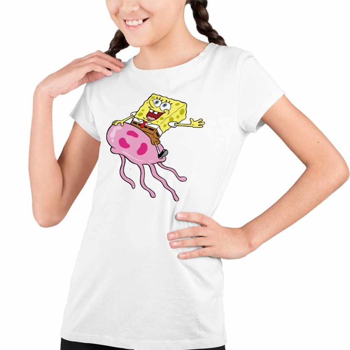 Tricou Copii Fete Spongebob Pantaloni Patrati Calare Meduza, Fehér
