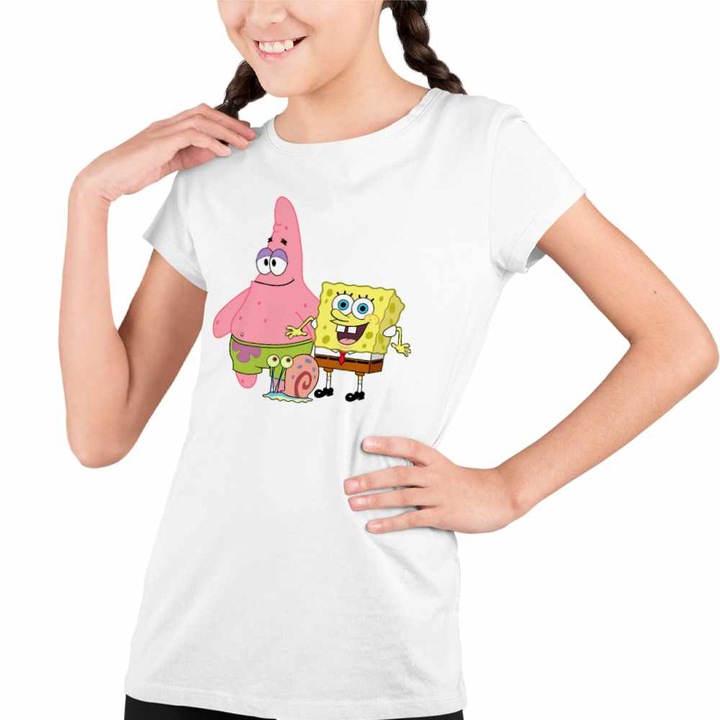 Tricou Copii Fete Sponge Bob Patrick Gary Spongebob, Fehér