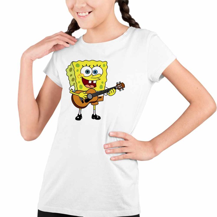 Tricou Copii Fete SpongeBob Desene Animate Chitara, Fehér