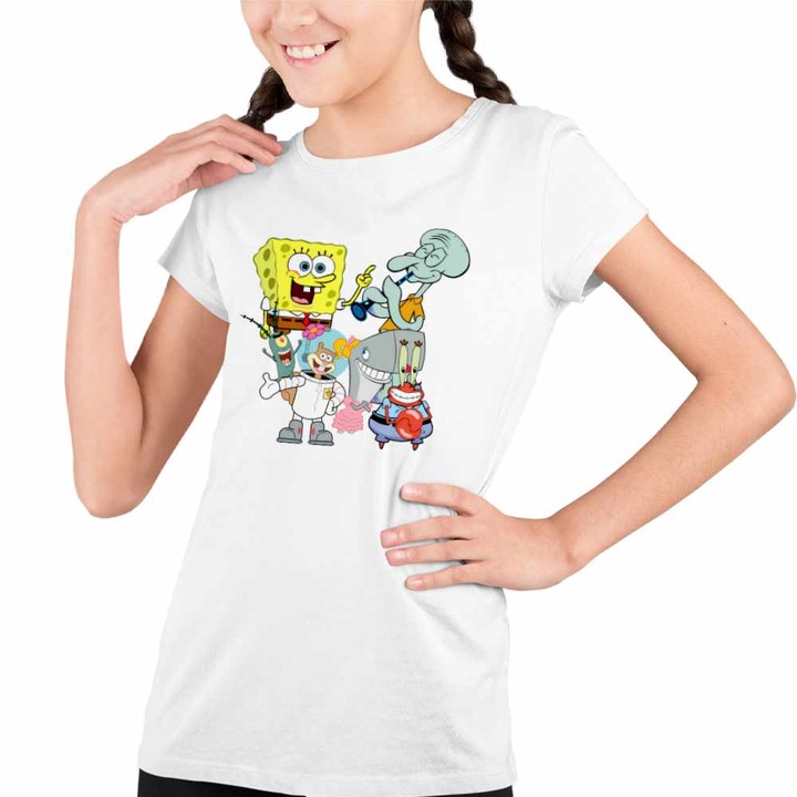 Tricou Copii Fete SpongeBob Pantaloni Patrati Desene Animate, Fehér