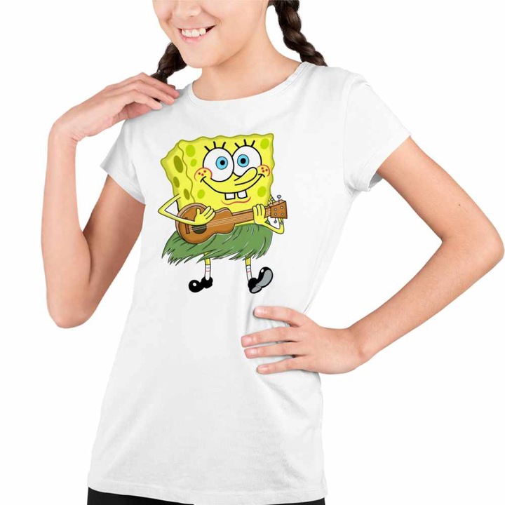 Tricou Copii Fete SpongeBob Hawaii Ukulele Serial Sezon, Fehér