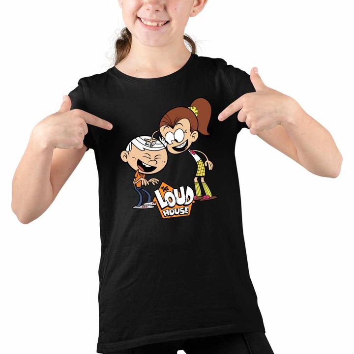 Tricou Copii Fete Casa Loud Lincoln Luan, Fekete