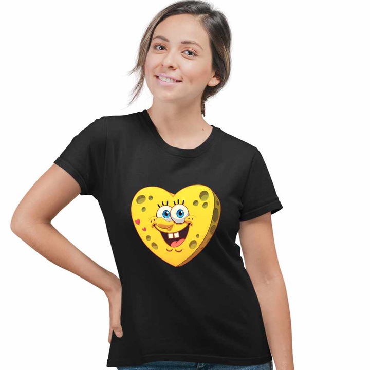 Tricou Femei Sponge Bob Inima SpongeBoo Pantaloni Patrati CoolTrend, negru, marime 2XL