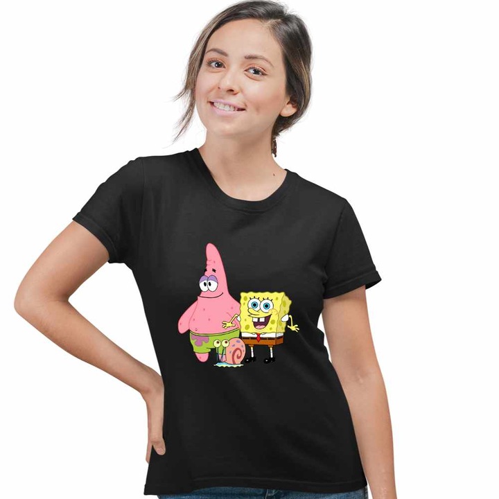 Tricou Femei Sponge Bob Patrick Gary Spongebob CoolTrend, negru, marime S