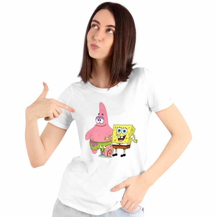 Tricou Femei Sponge Bob Patrick Gary Spongebob CoolTrend, alb, marime S