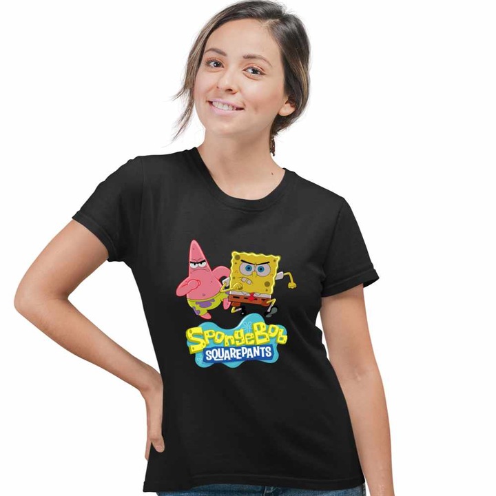 Tricou Femei Spongebob Dublat Sponge Bob Atac CoolTrend, negru, marime 3XL