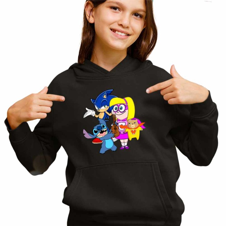 Hanorac Copii Fete Hamster Gretel Sonic Stitch, Negru