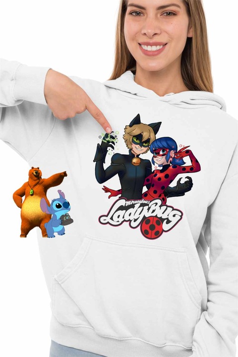 Hanorac Femei Desene Buburuza Motanul Noir Miraculos CoolTrend, alb, marime 3XL