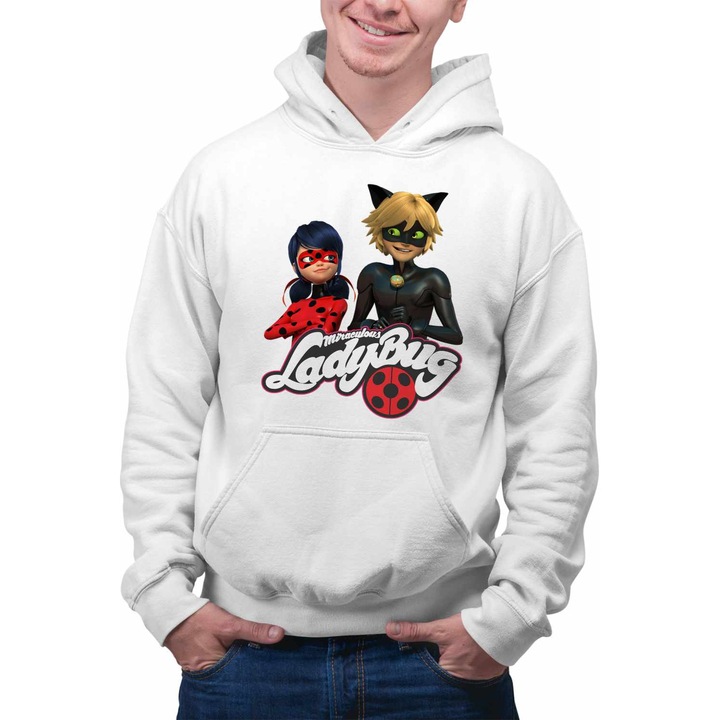 Hanorac Barbati Miraculos Buburuza Motanul Noir CoolTrend, alb, marime M