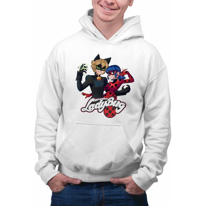 Hanorac Barbati Desene Buburuza Motanul Noir Miraculos CoolTrend, alb, marime M