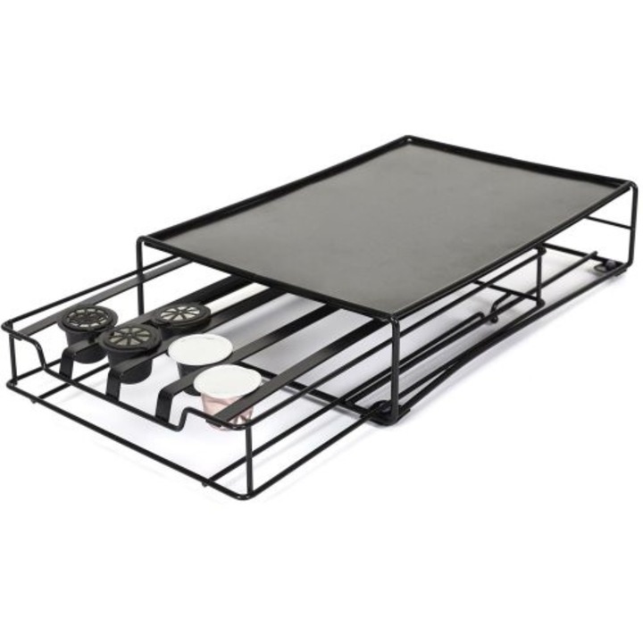 Organizator cu Sertar Capsule Nespresso Intenso, Metalic, 32 Capsule, Negru, 21x31x7.5 cm