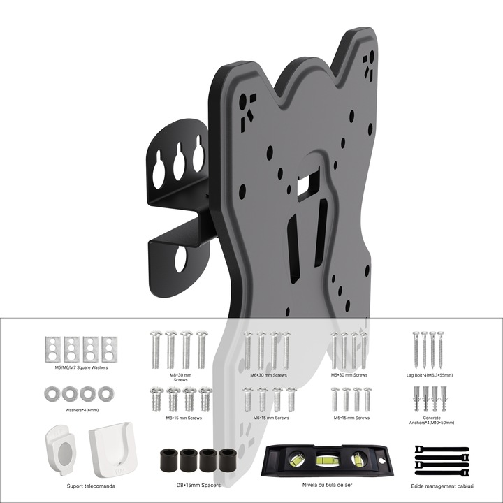 Регулируема стойка за телевизор VGSOLID 220, пълно движение, 23''-43", 75 мм, VESA 200x200, 200x100, 100x100, 75x75, 35 кг, наклон +3° / -12°, завъртане ±25°, черен