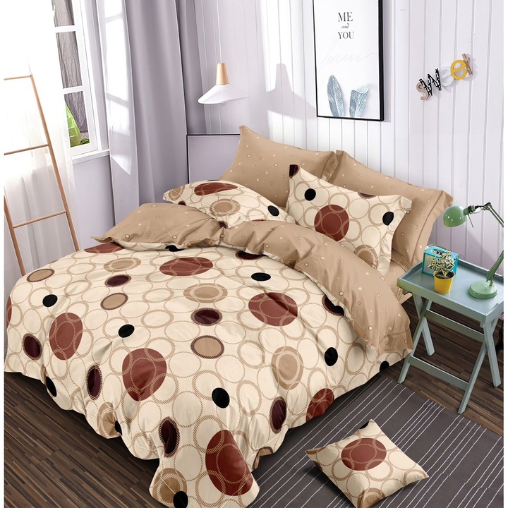 Lenjerie de pat 6 piese finet gros cu elastic, XXL - Model geometric, YoYo, 24