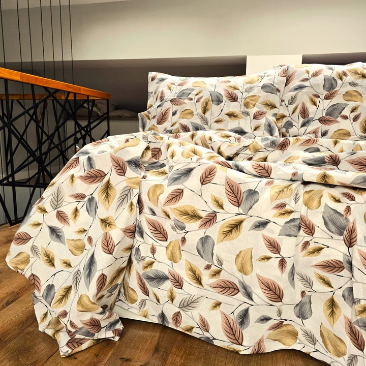 Спално бельо 4 части, 2 души, класическа гладка материя, 100% памук, флорален декор - 24