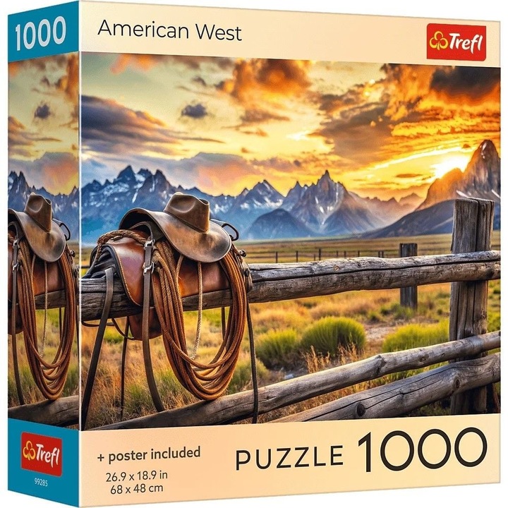 Puzzle Trefl 1000 Piese, Vestul American cu Poster Inclus, carton rezistent, imagini intense, 70x50cm