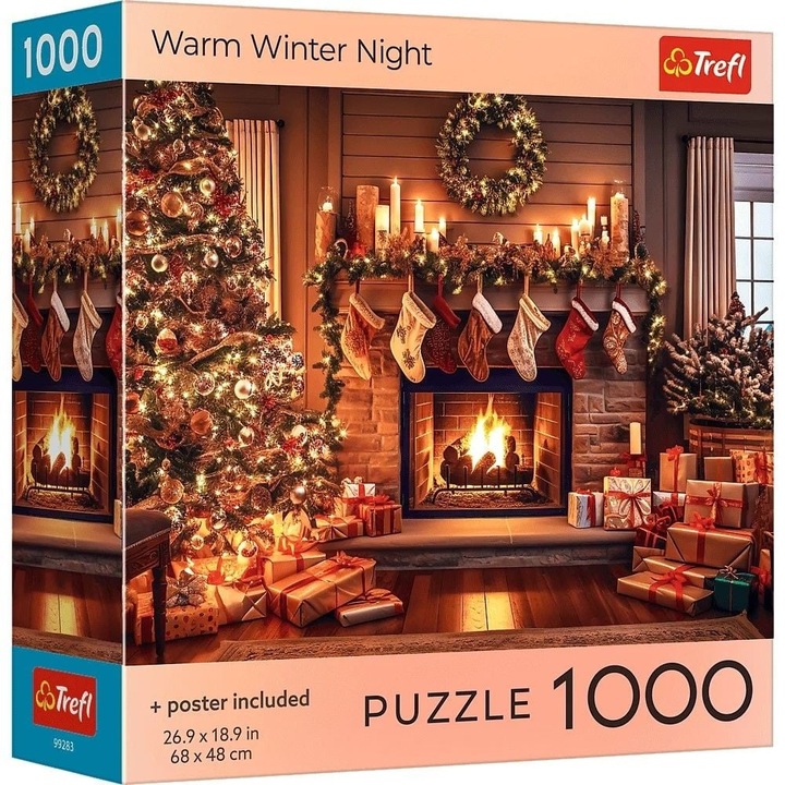 Puzzle Trefl 1000 piese, SUA Noapte Calda de Iarna cu Poster Inclus