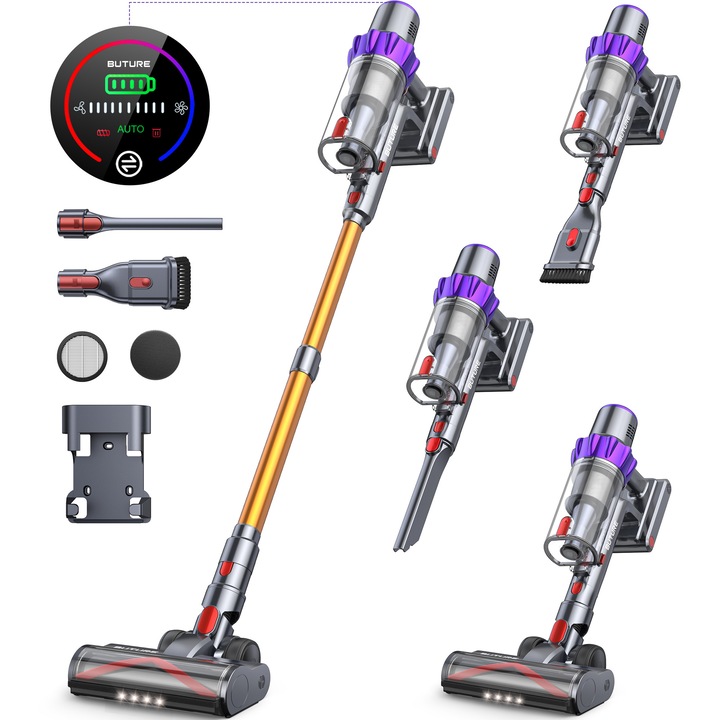 BUTURE VC80 vezeték nélküli álló porszívó, 450W, 38KPA, 1.5L, érintőképernyő, intelligens automata üzemmód, padló LED, akár 55 perc üzemidő, kivehető akkumulátor, gubancgátló kefe, többrétegű HEPA szűrés