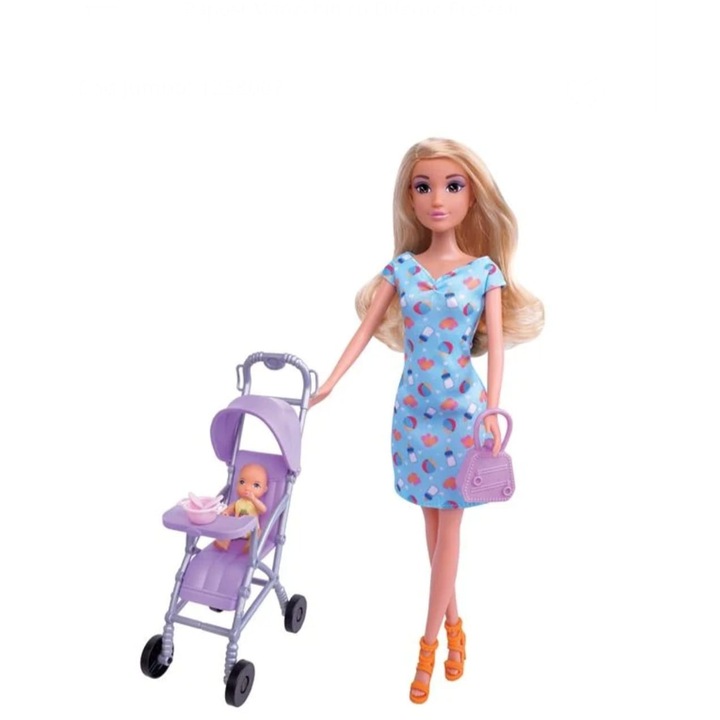 Baba babakocsival, kiegészítőkkel és táskával, csomagolás mérete 20x6x33 CM