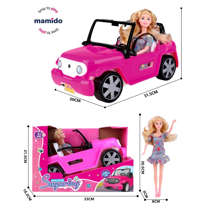 Mamido Baba autóval, rózsaszín, szőke MT1248