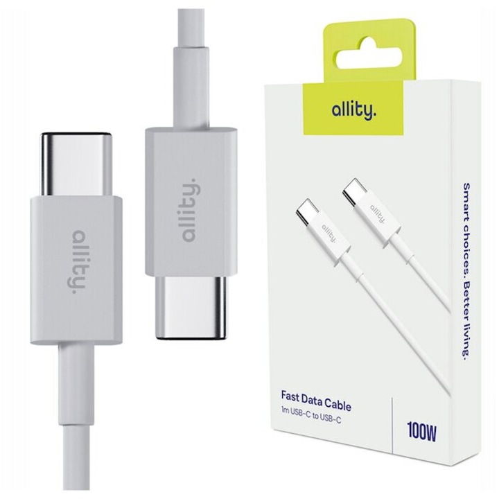 AUC-03 USB-C – USB-C adat- és töltőkábel 1m 100W Fehér