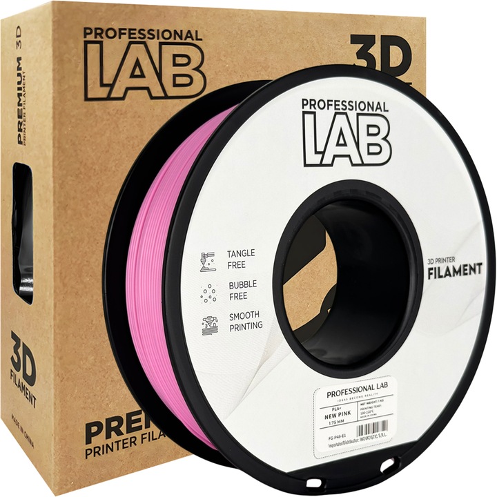 Rola filament, PLA Plus Roz, 1kg, Professional Lab PLA+ NEW PINK, diametru 1.75mm, compatibil cu majoritatea imprimantelor 3D FDM
