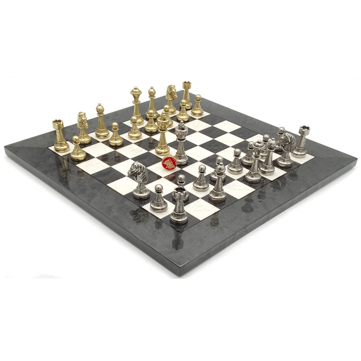 Класически шах комплект Staunton, Italfama, фигури от месинг с никелово покритие, дървена дъска 42x42см