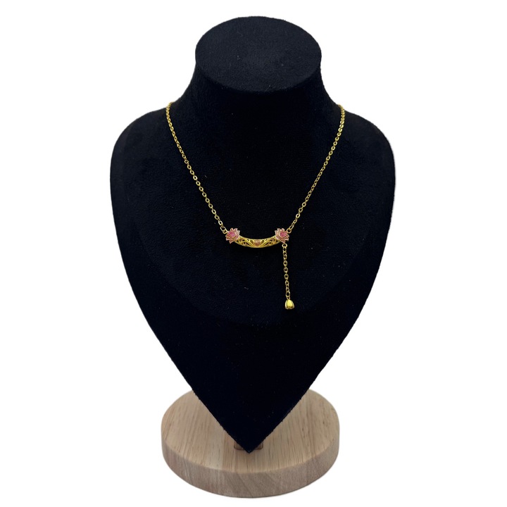 Colier din cupru cu pandantiv lotus si ciucure, finisaj lucios, stil oriental vintage, JOVYNEX